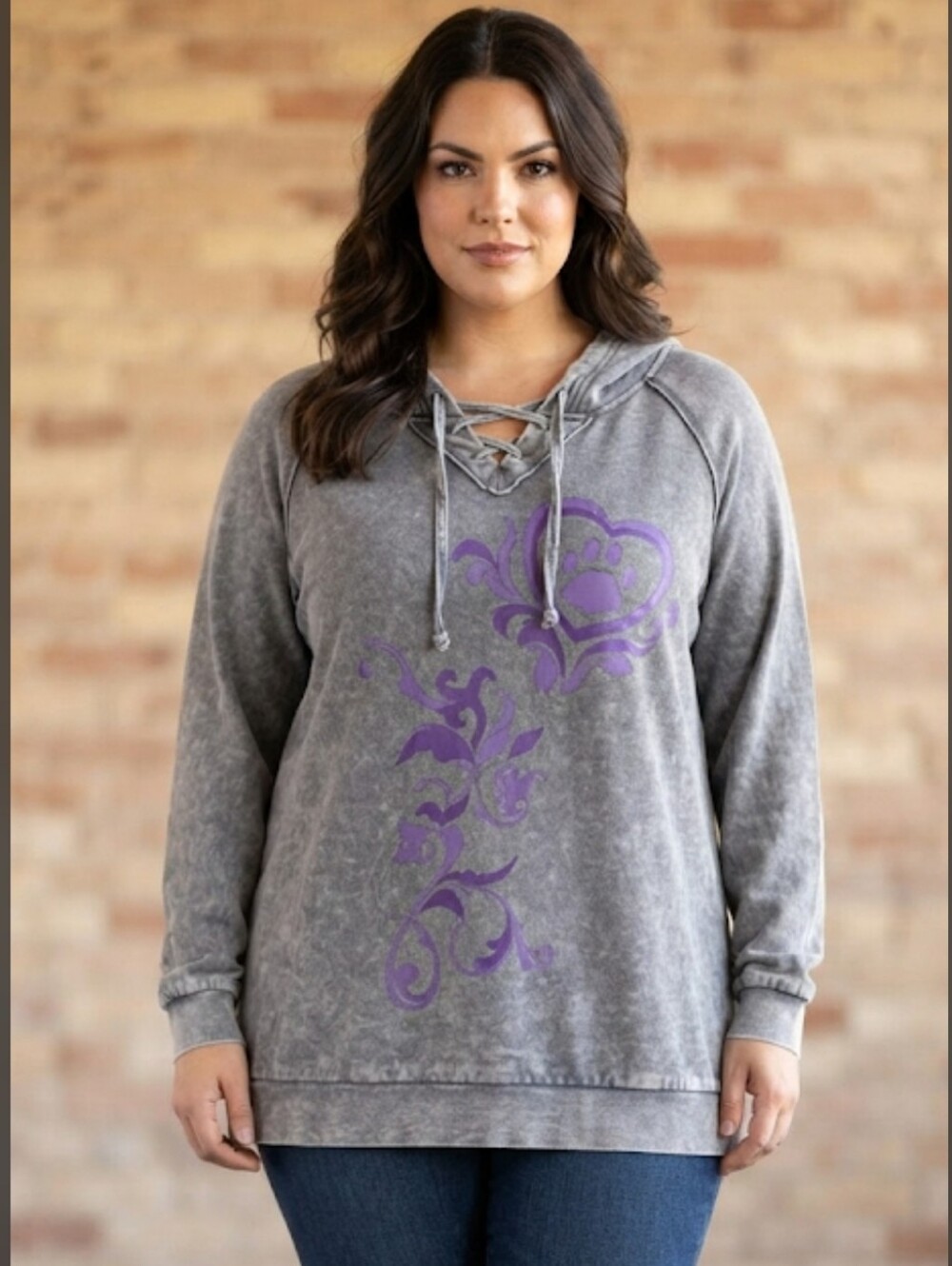 Animal Rescue Gray Hoodie With Purple Paw Heart & Floral Design Size XL